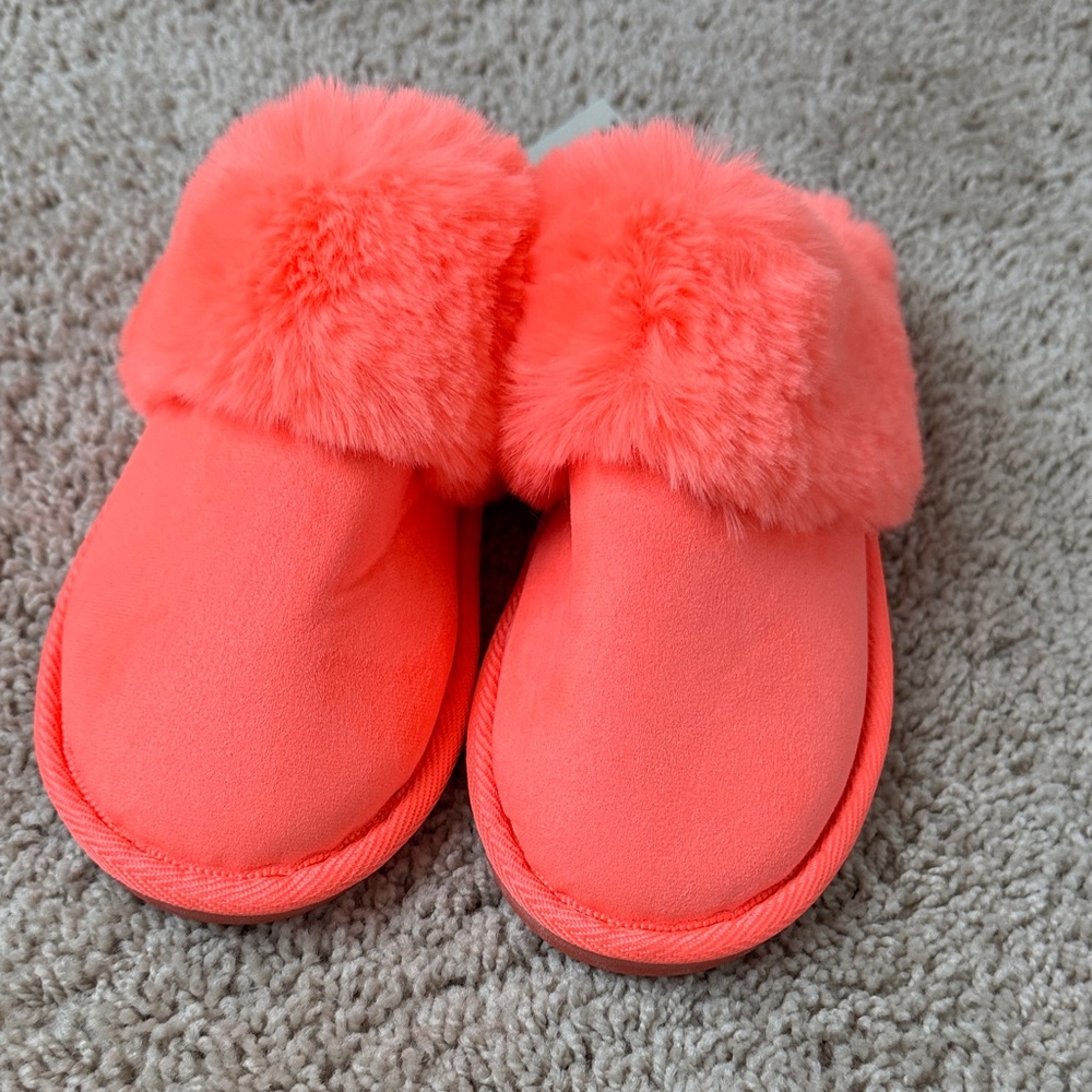 George Vibrant Coral Plush Slippers